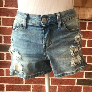 Distressed Jean Shorts with Cactus Details